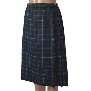 Scottish Clanwear Wool Tartan Plaid Kilt Skirt Navy Green Pleated Midi 12